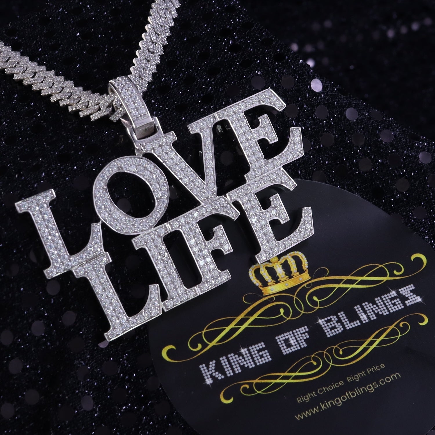King Of Bling's White 925 Sterling LOVE LIFE Letter Charming Pendant with 11.64ct Cubic Zirconia KING OF BLINGS