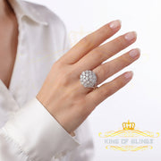 King Of Bling's 0.10CT Real Diamond 925 Sterling White Silver Womens Floral Ring Size 7 KING OF BLINGS