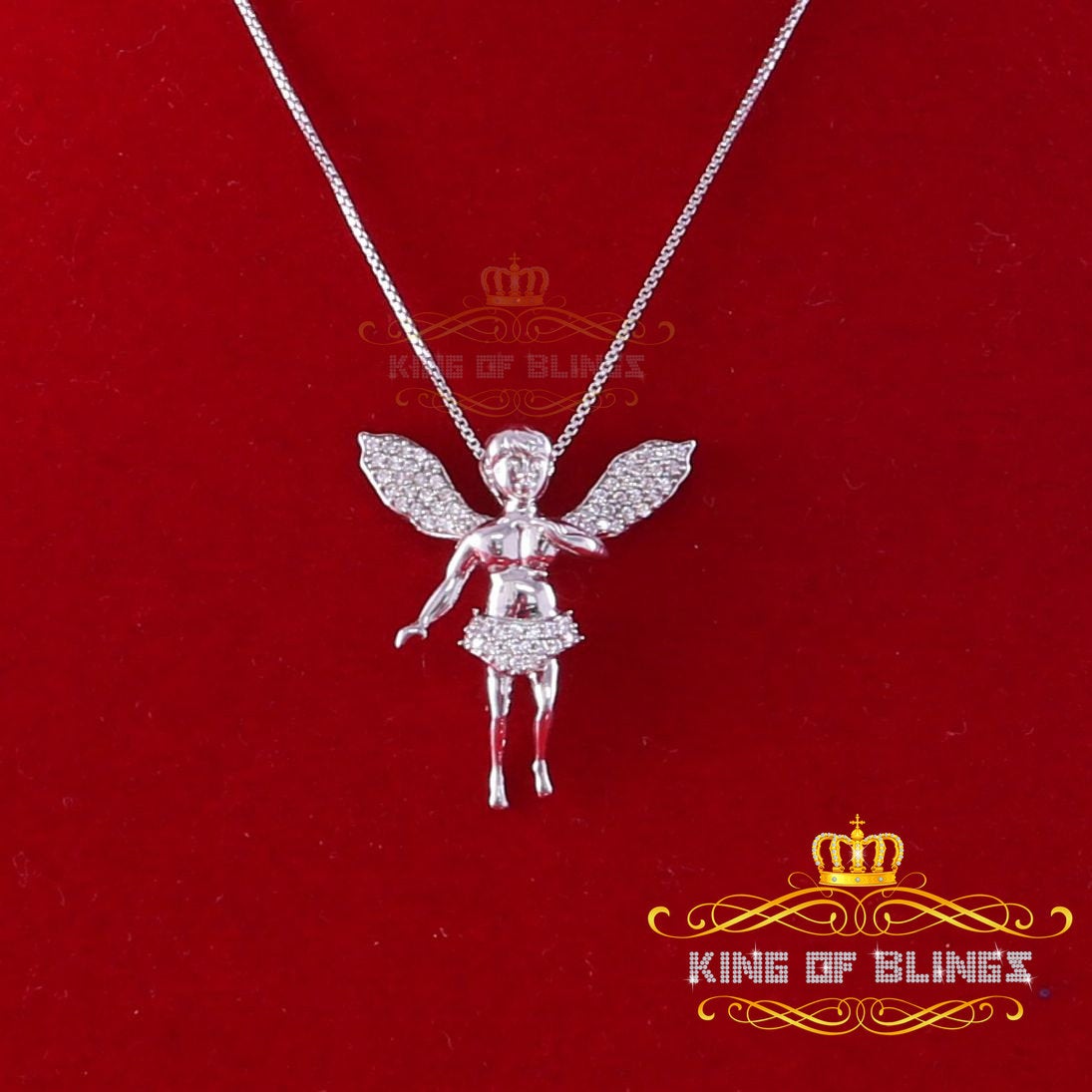 King Of Bling's White 925 Silver ANGEL Type Of Shape Size of Pendant With 0.70ct Cubic Zirconia KING OF BLINGS