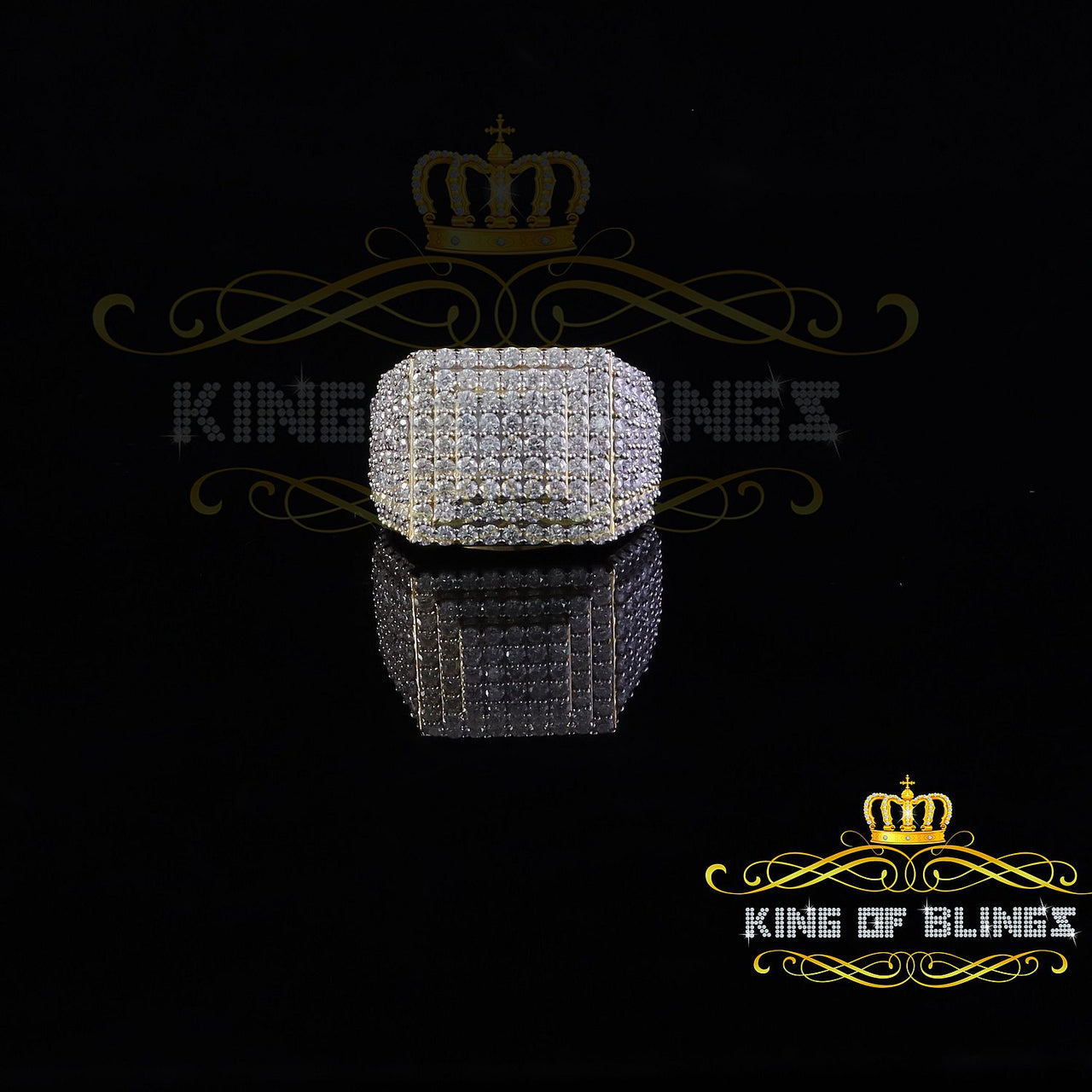 King of Bling's 925 Sterling Silver 5.00ct VVS 'D' Moissanite Yellow Square Men's Rings Size 10