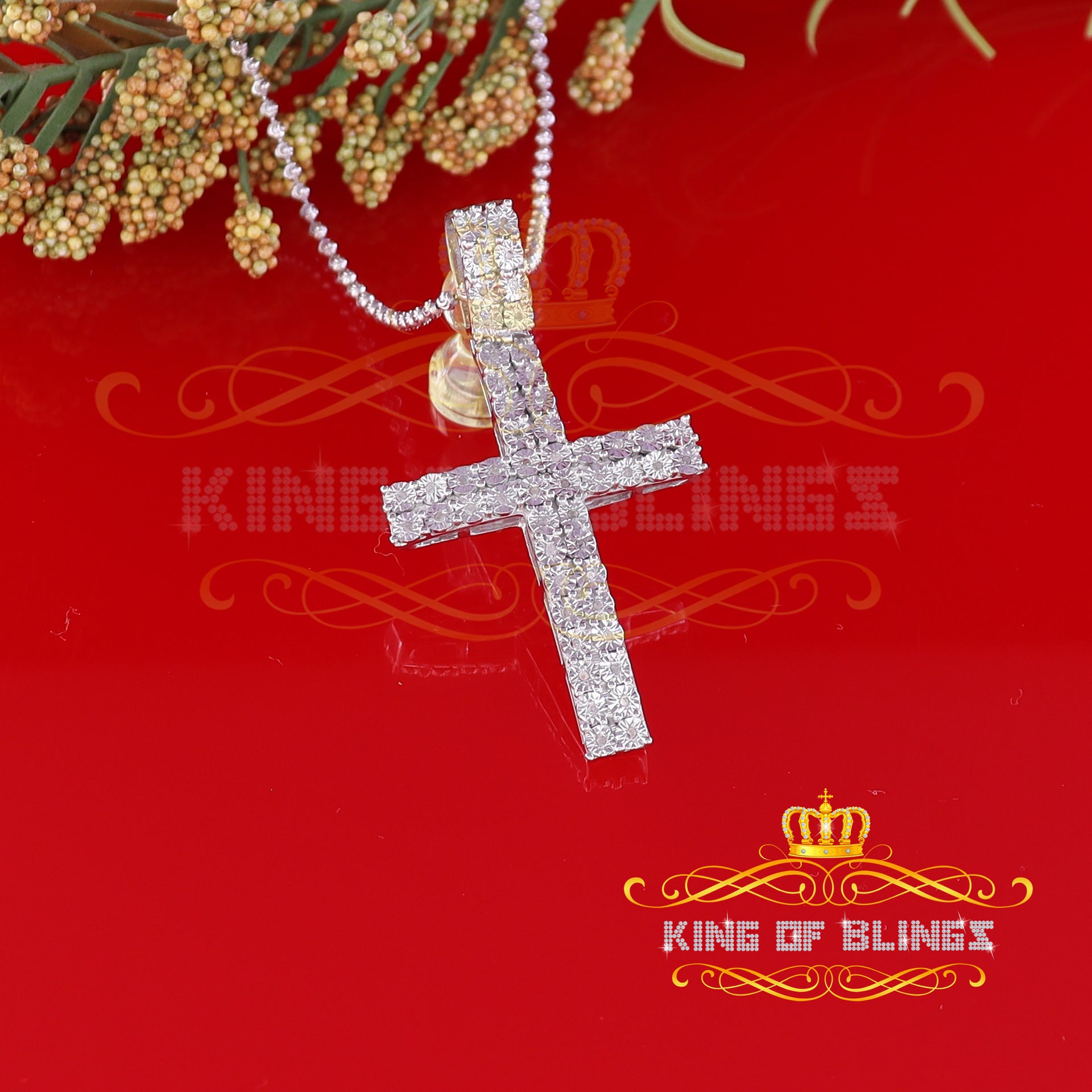 King Of Bling's Real 0.33ct Diamond Sterling Silver CROSS White Charm Fashion Necklace Pendant KING OF BLINGS