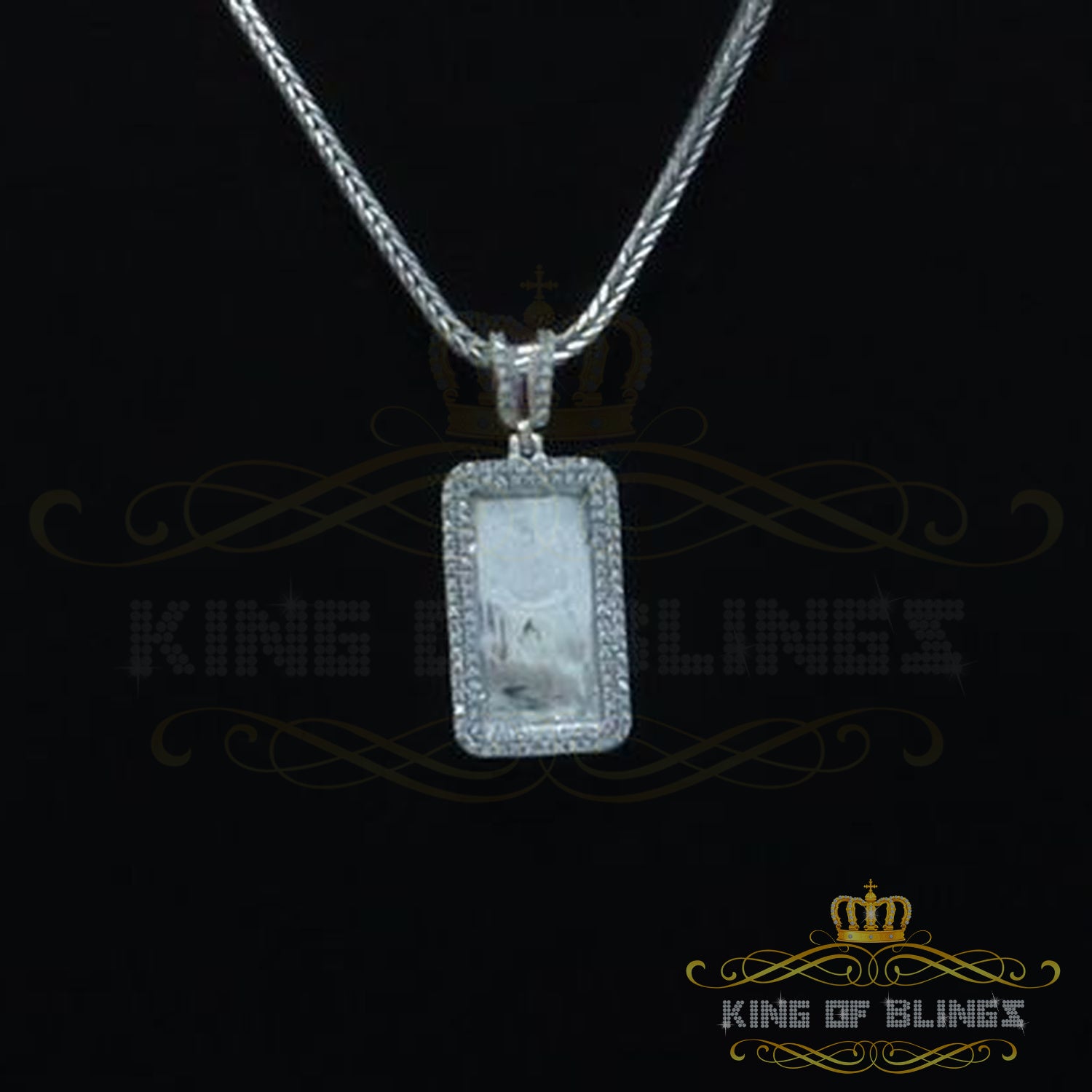King of Bling's White 925 Sterling Silver Charm Necklace Pendant with 1.32ct Cubic Zirconia KING OF BLINGS