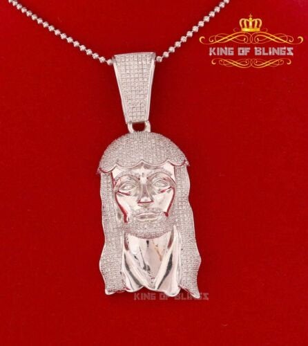 White 925 Sterling Silver Pendant Jesus Head Shape With 5.86ct Cubic Zirconia KING OF BLINGS