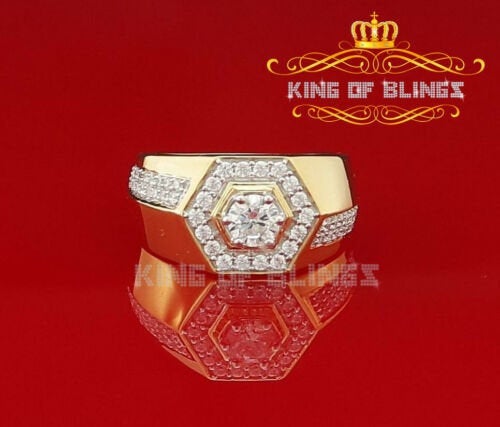 King Of Bling's 925 Yellow Sterling Silver Cubic Zirconia 2.50ct Men's Ring Size 9
