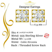 King of Bling's 925 Yellow 1.46ct Sterling Silver Cubic Zirconia Women's & Men's Square Earrings KING OF BLINGS
