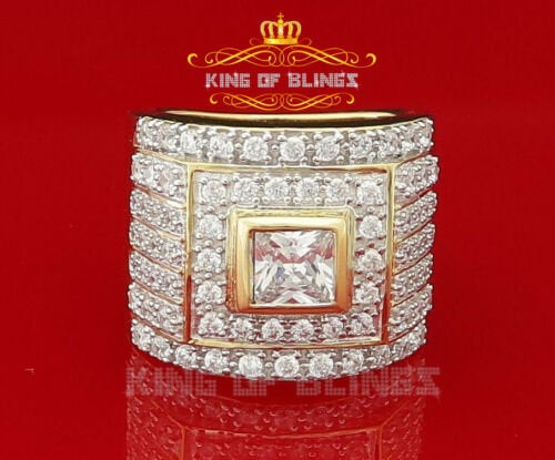 King Of Bling's 925 Sterling Yellow Silver Square 5.25ct Cubic Zirconia Fancy Men's Ring Size 10 KING OF BLINGS