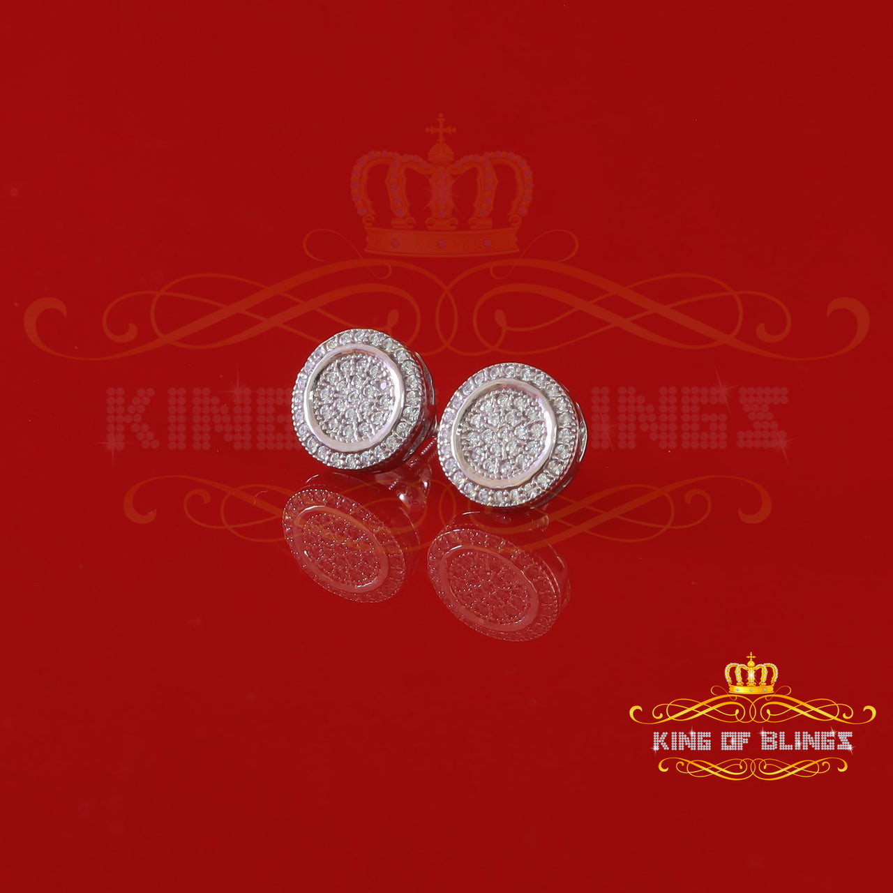 King of Bling's Elegant White 925 Silver Screw Back 0.69ct Cubic Zirconia Round Womens Earrings