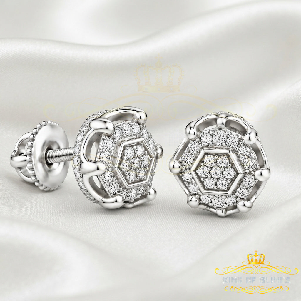 King Of Bling's 0.10ct Diamond Stud Hexagon Earrings White 925 Sterling Silver For Men/ Women KING OF BLINGS