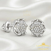 King Of Bling's 0.10ct Diamond Stud Hexagon Earrings White 925 Sterling Silver For Men/ Women KING OF BLINGS