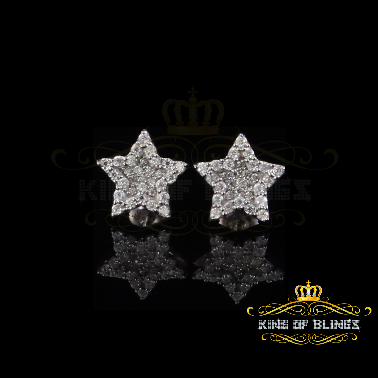 King of Bling's 925 White Silver 0.66ct VVS 'D' Moissanite Star Stud Earring Men's/Womens