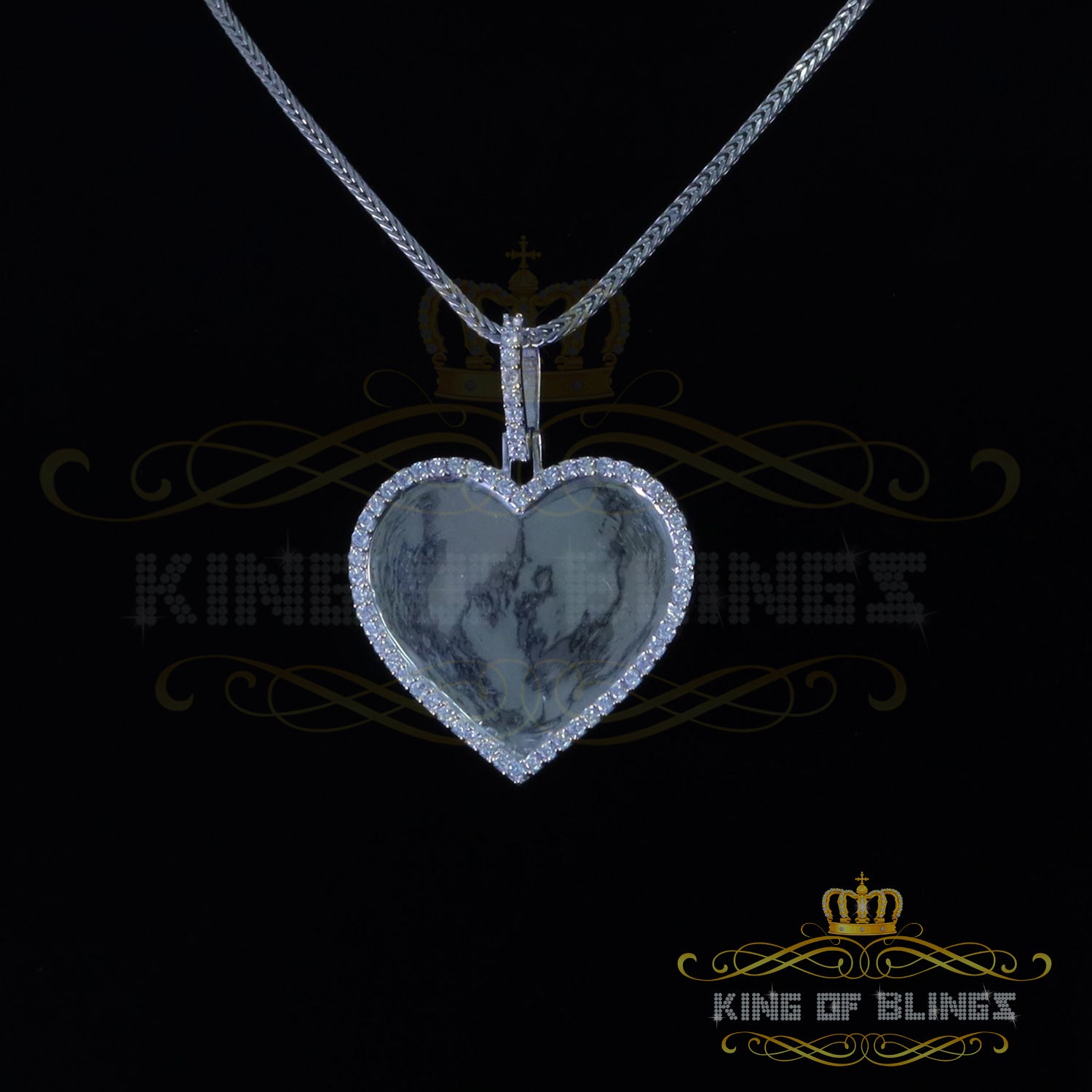 King of Bling's White 925 Sterling Silver Pendant Charming Necklace as 19.21ct Cubic Zirconia KING OF BLINGS