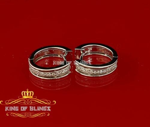 King of Bling's Cubic Zirconia 925 White Silver Hip Hop Women's & Men's Huggie Hoop Earrings