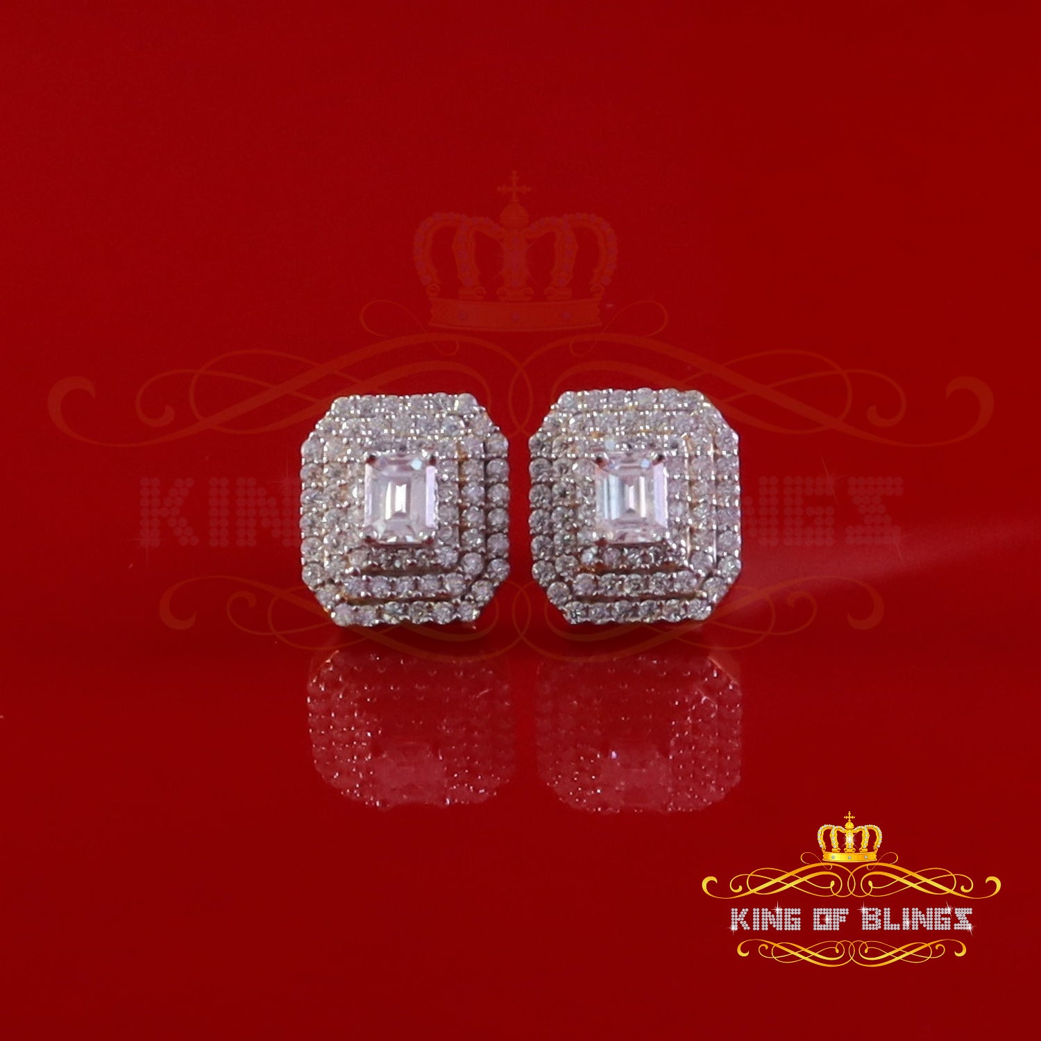 King  of Bling's 1.10ct VVS 'D' Moissanite Men's/Womens 925 Yellow Silver Octagonal Stud Earrings KING OF BLINGS