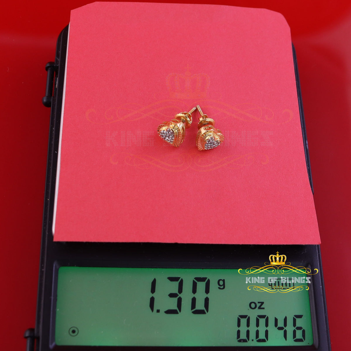 King Of Bling's Aretes Para Hombre Heart 925 Yellow Silver 0.10ct Diamond Women & Men Earrings KING OF BLINGS