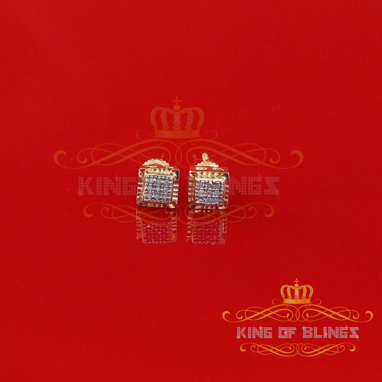 King of Blings-0.05ct Diamond For Yellow 925 Sterling Silver Men's & Women's Square Earrings