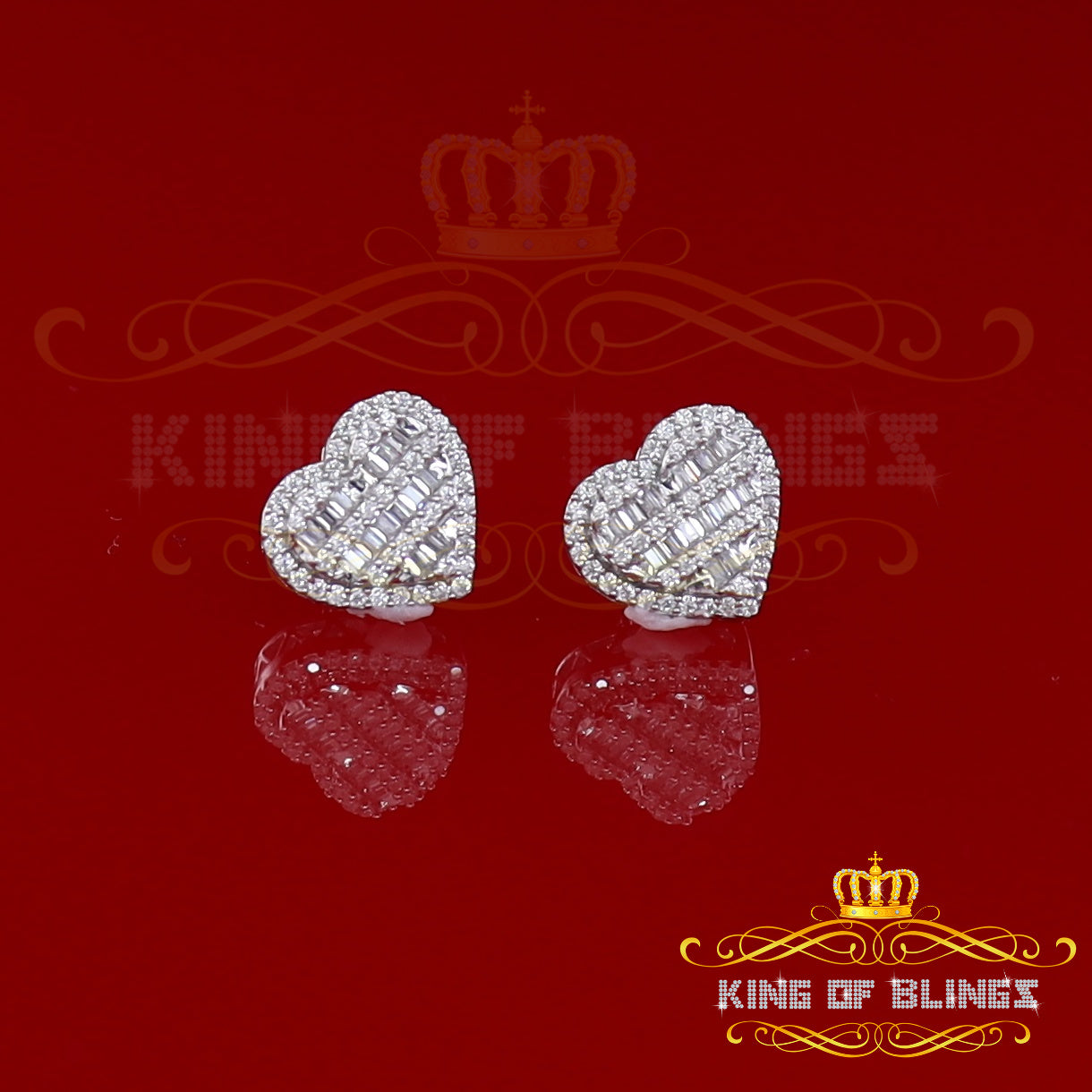 King of Blings- 925 White Sterling Silver 1.48ct Cubic Zirconia Men's & Women's Heart Earrings KING OF BLINGS