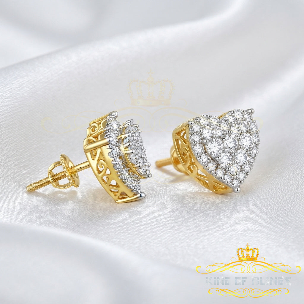 King of Bling's Aretes Para Hombre 925 Yellow Silver 1.64ct Cubic Zirconia Heart Women's Earring KING OF BLINGS