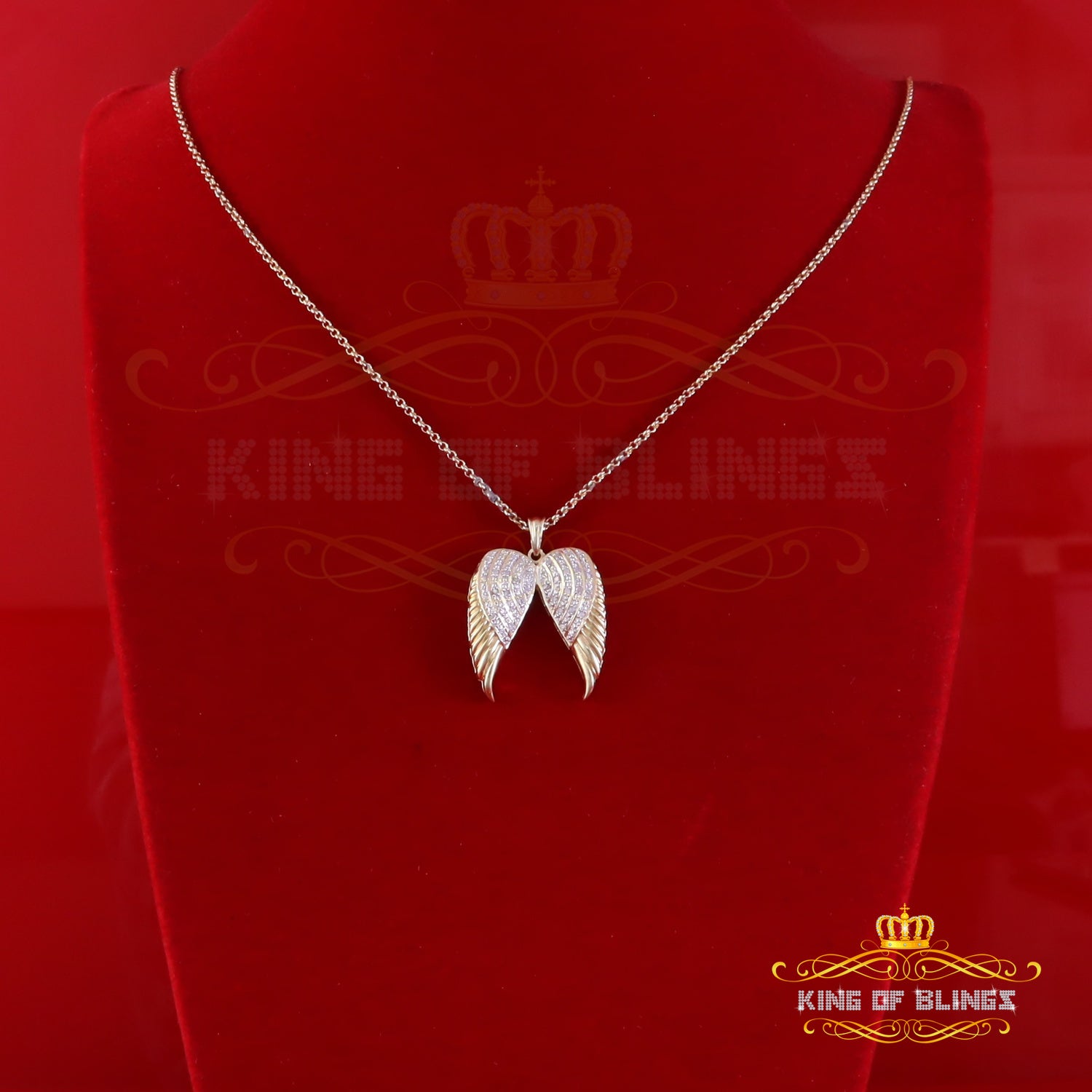 King Of Bling's 0.15ct Genuine Diamond Stones Angel Wings 925 Silver Mens/ Womens Yellow Pendant King Of Blings