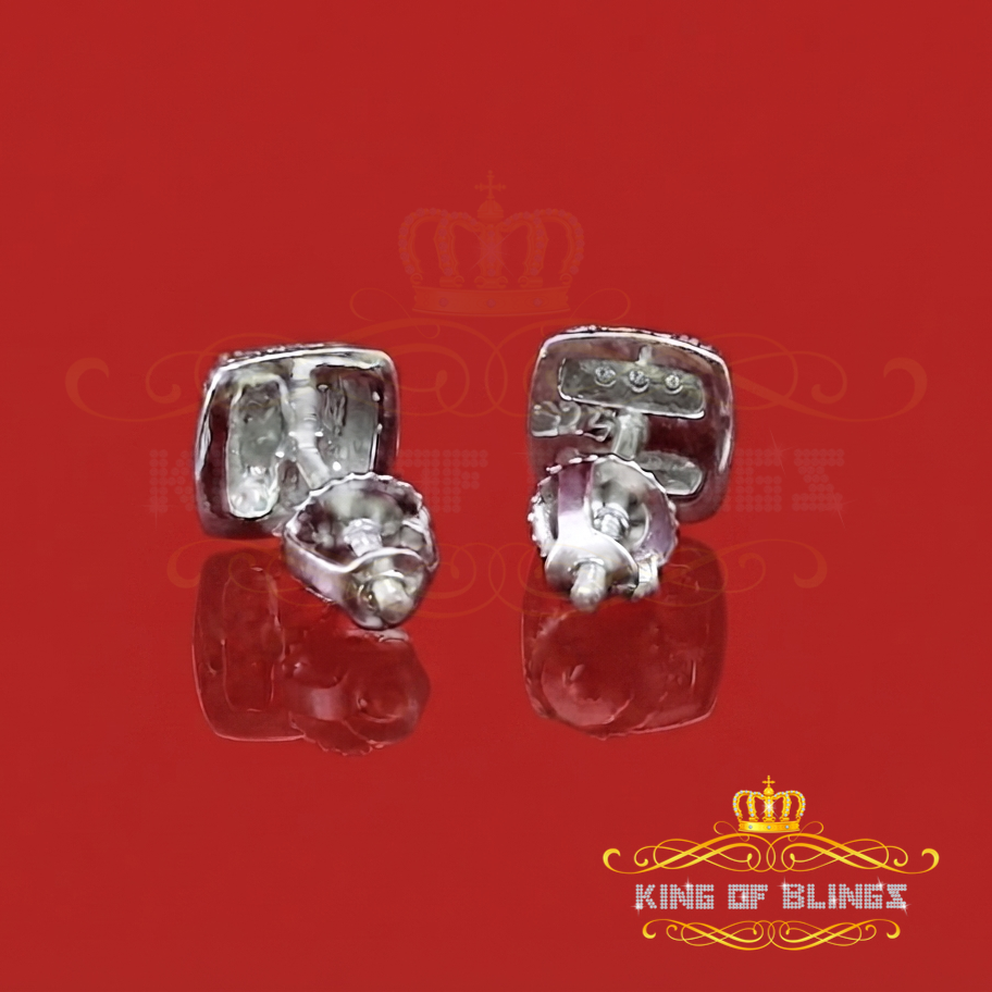 King Of Bling's 0.05ct Diamond Square Earrings For Women White 925 Sterling Silver Stud For Men KING OF BLINGS