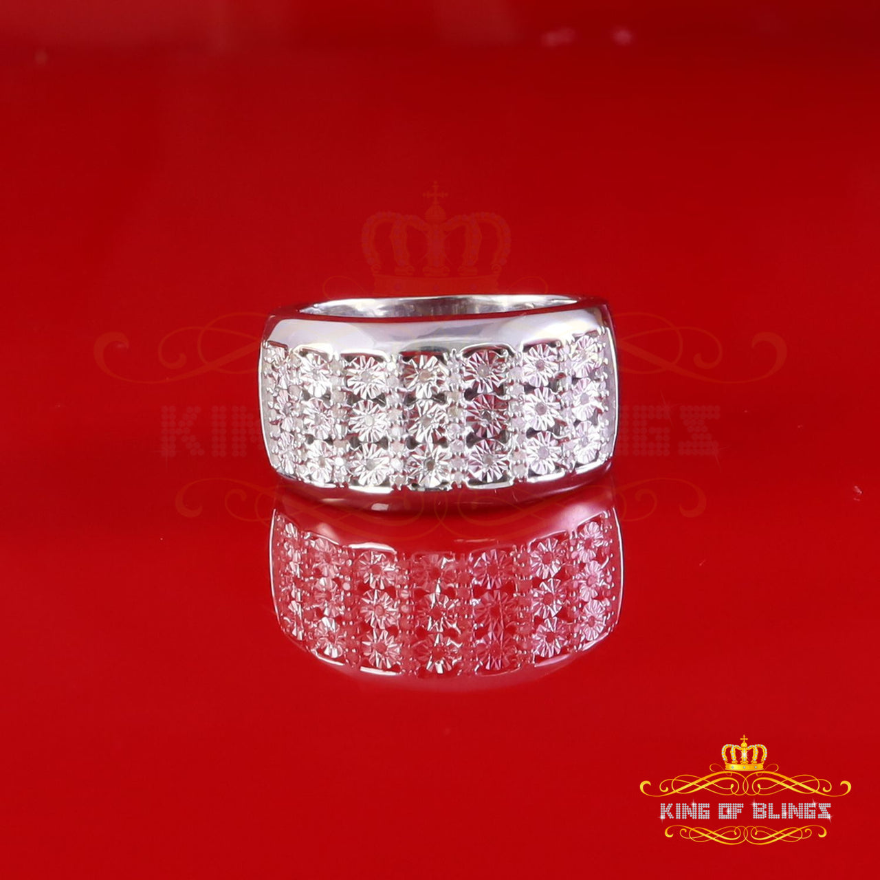 King Of Bling's Mirage Set Real 0.30ct Diamond 925 White Silver Wedding Band Men's Ring Size 10