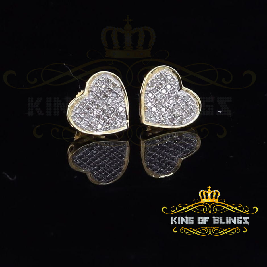 King Of Bling's Real 10K Yellow Gold Heart Round Stud 8.58mm Earrings with Real 0.25CT Diamonds