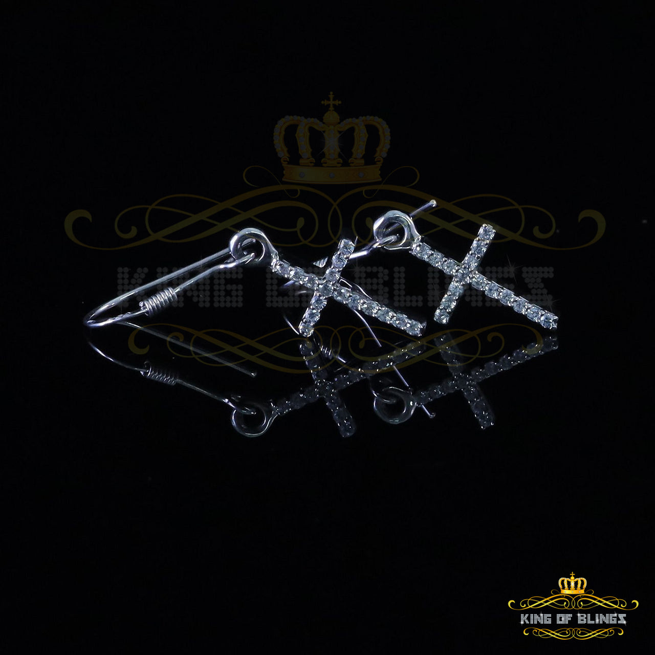 King of Bling's White 0.40ct Sterling 925 Silver Hip Hop Cross Dangling Women's & Men's Earring