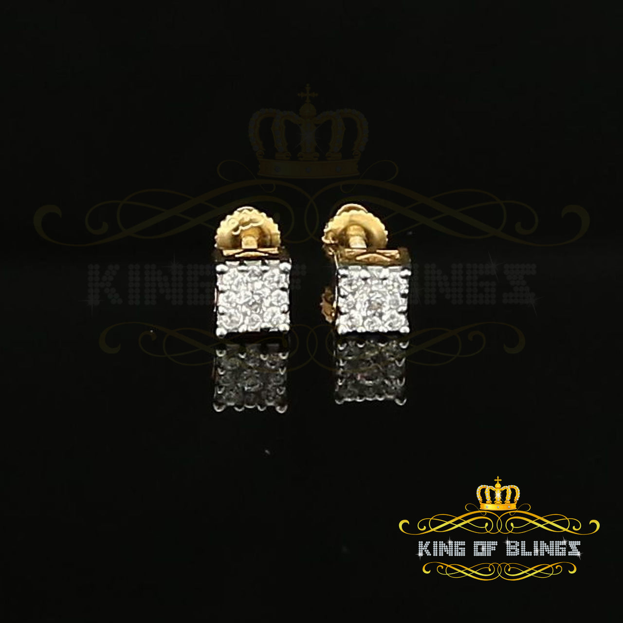 King of Bling's 0.34ct Cubic Zirconia 925 Yellow Silver Women's & Men's Hip Hop Square Earrings