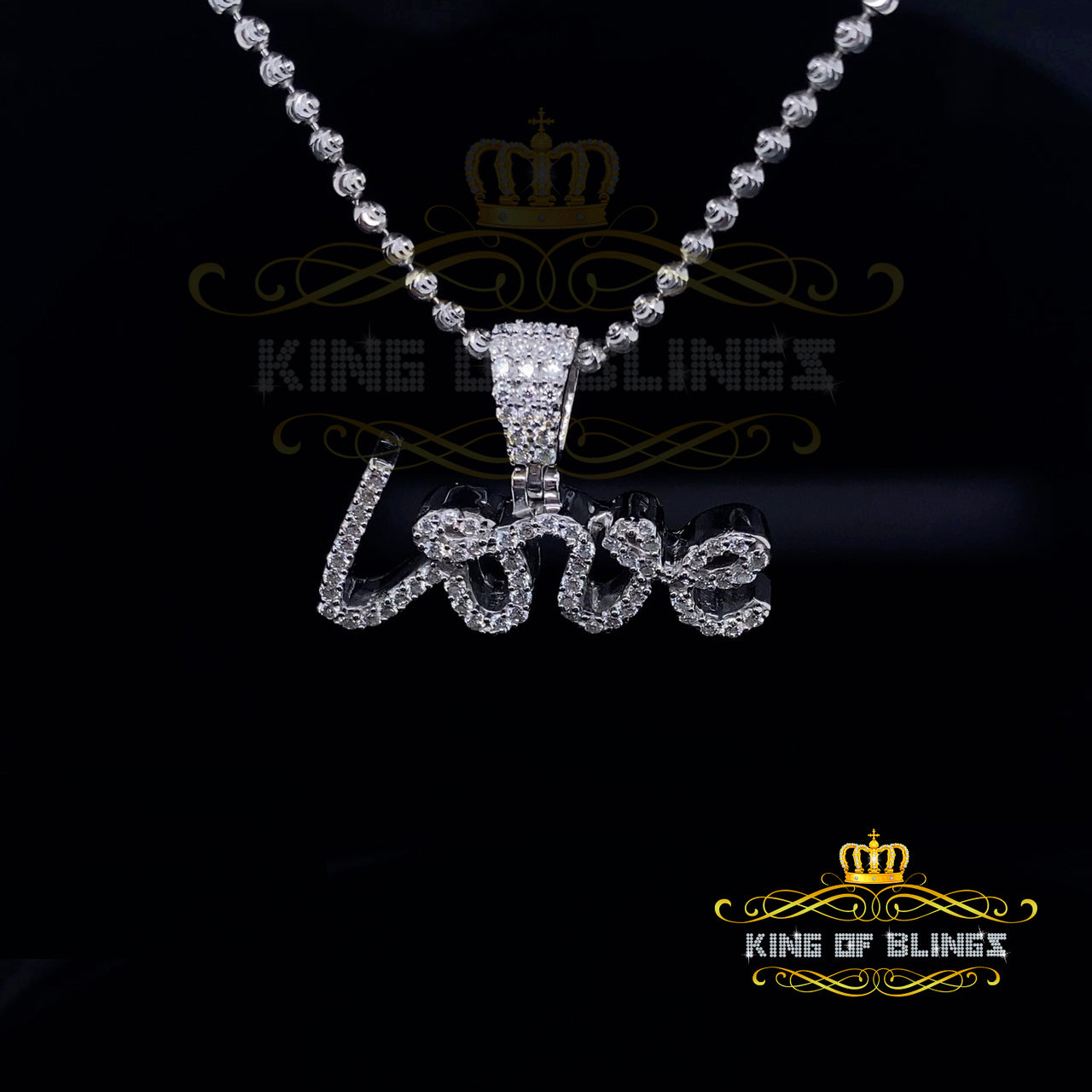 King Of Bling's 1.25inch 925 White Silver1.00ct VVS D Clr. Moissanite LOVE Pendant for Women KING OF BLINGS