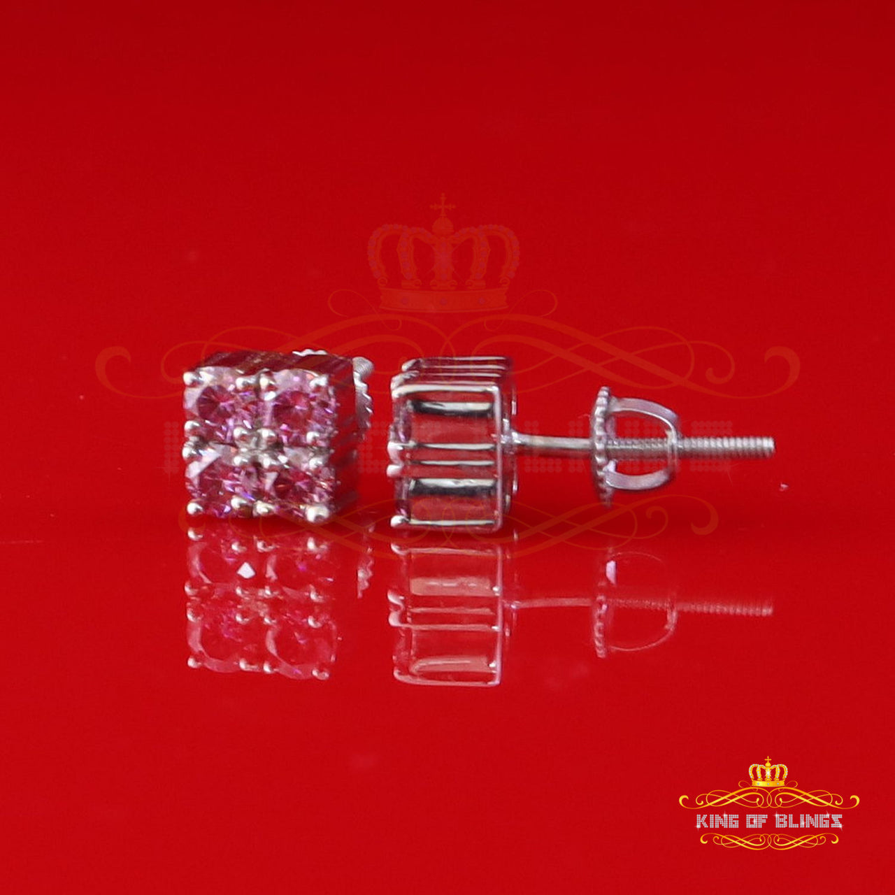 Men's/Women's 925 Silver White 1.00ct VVS 'D' Pink Moissanite Square Stud Earrings