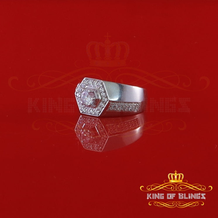 King Of Bling's925 White Silver Cubic Zirconia 2.50ct Men's Adjustable Ring From Size 9 to 11