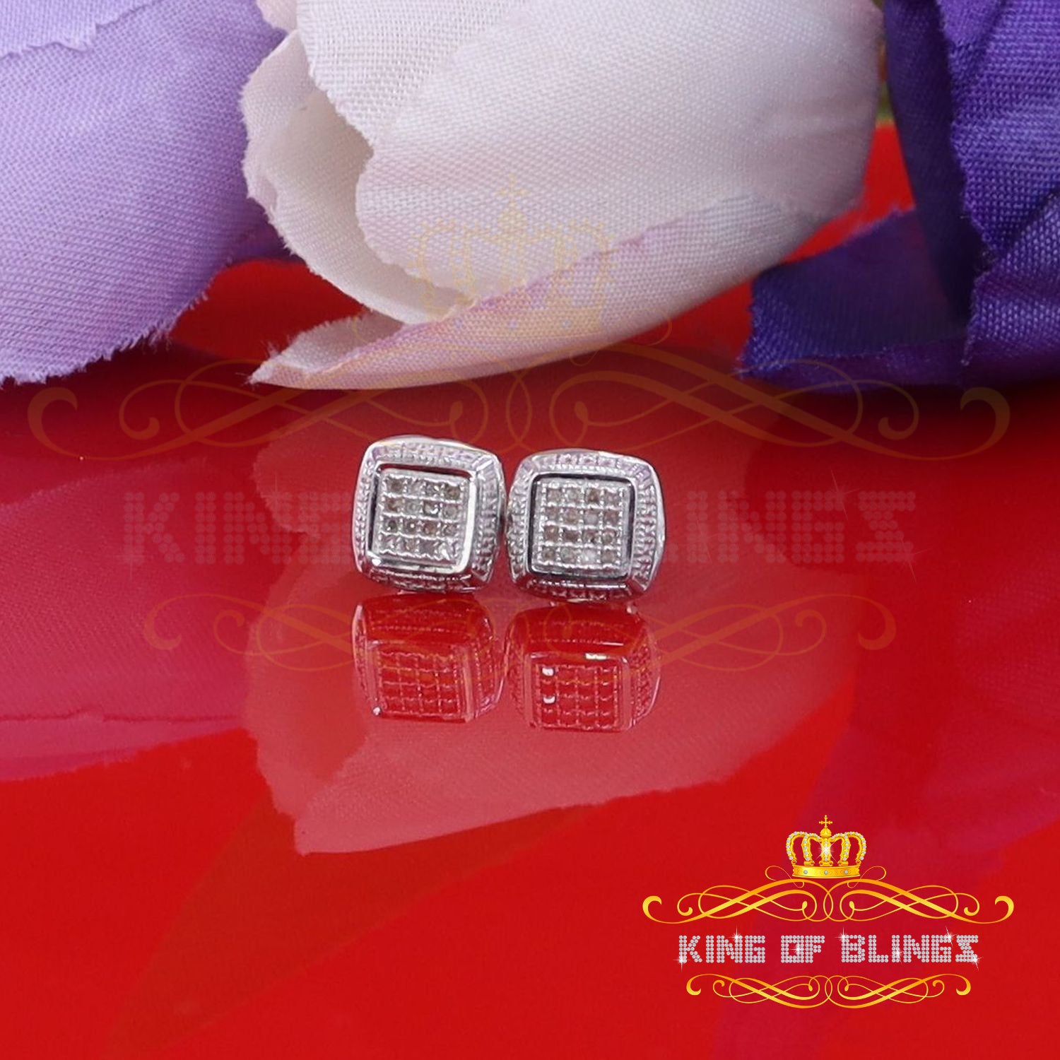 King Of Bling's 0.10ct Diamond Stud Earrings For Women White 925 Sterling Silver Stud For Men KING OF BLINGS
