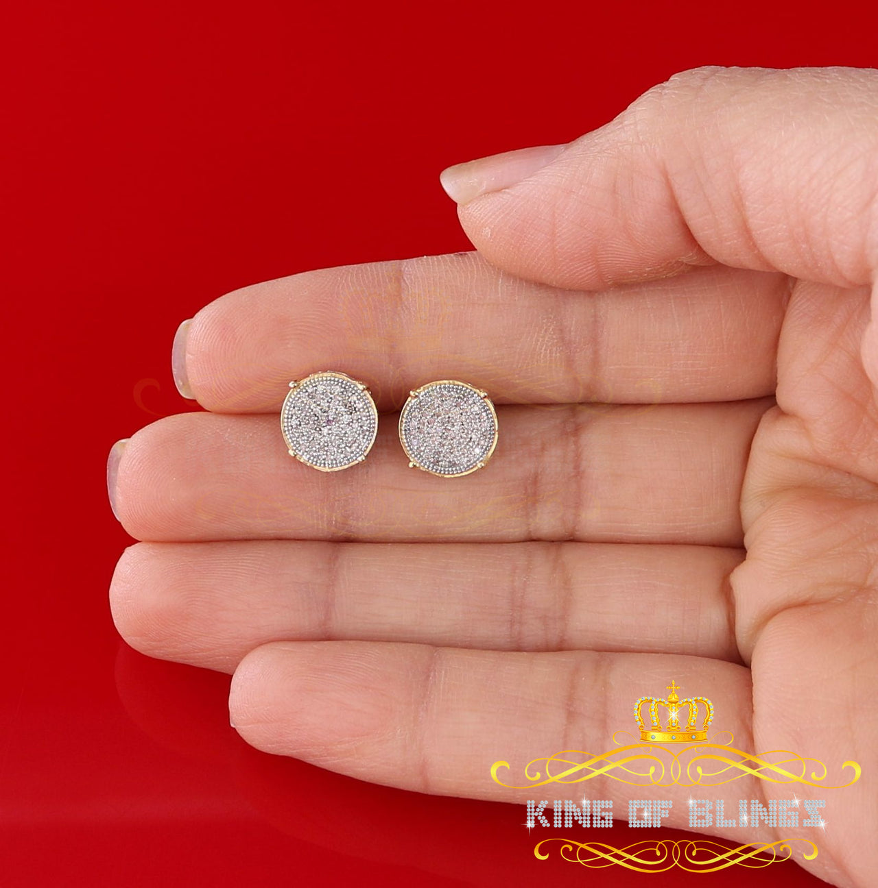 King of Blings-925 Sterling Silver 0.30ct Diamond For Women's/ Men's Yellow Stud Round Earrings