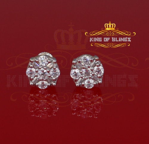 King of Blings- White 925 Sterling Silver 1.96ct Cubic Zirconia for Ladies Hip Hop Round Earring KING OF BLINGS
