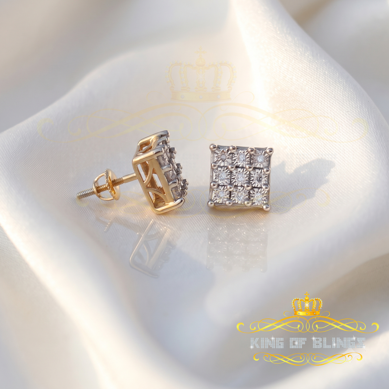 King of Blings-0.08 ct Diamond Hip Hop Women's & Men's Stud Earrings 925 Yellow Sterling Silver