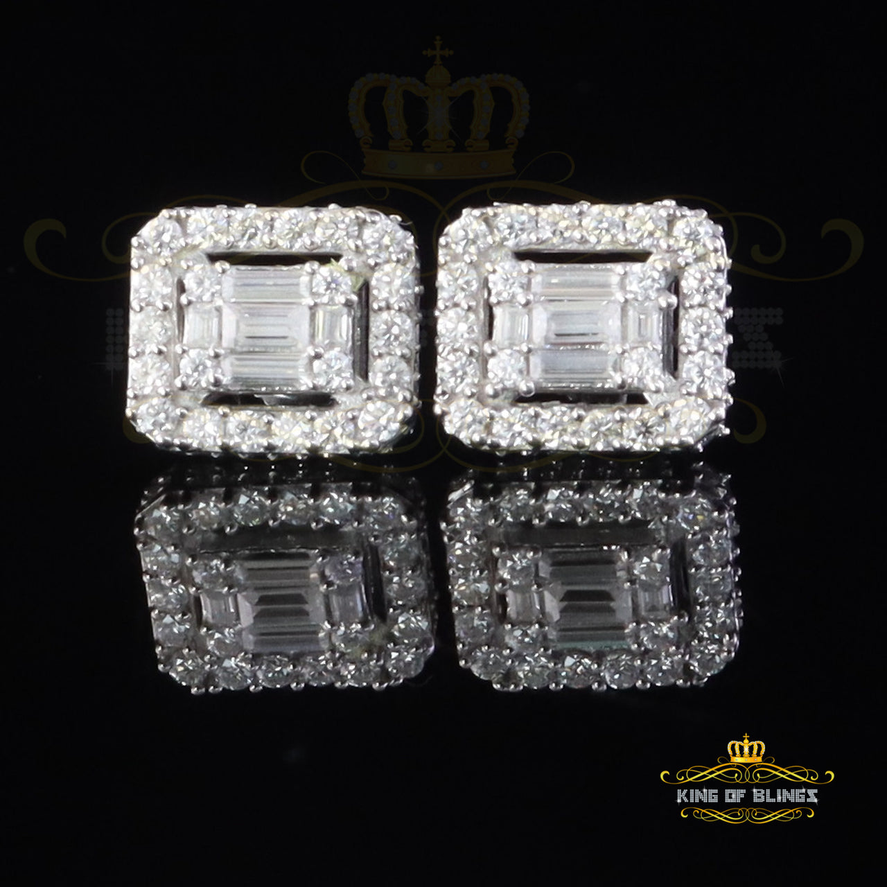 King of Bling's 925 White Silver 1.25ct VVS 'D' Moissanite Square Stud Earring Men's/Womens King of Blings