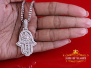 King Of Bling's 3.00ct Moissanite VVS D Baguette 925 Silver White Hamsa Pendant For Women's KING OF BLINGS