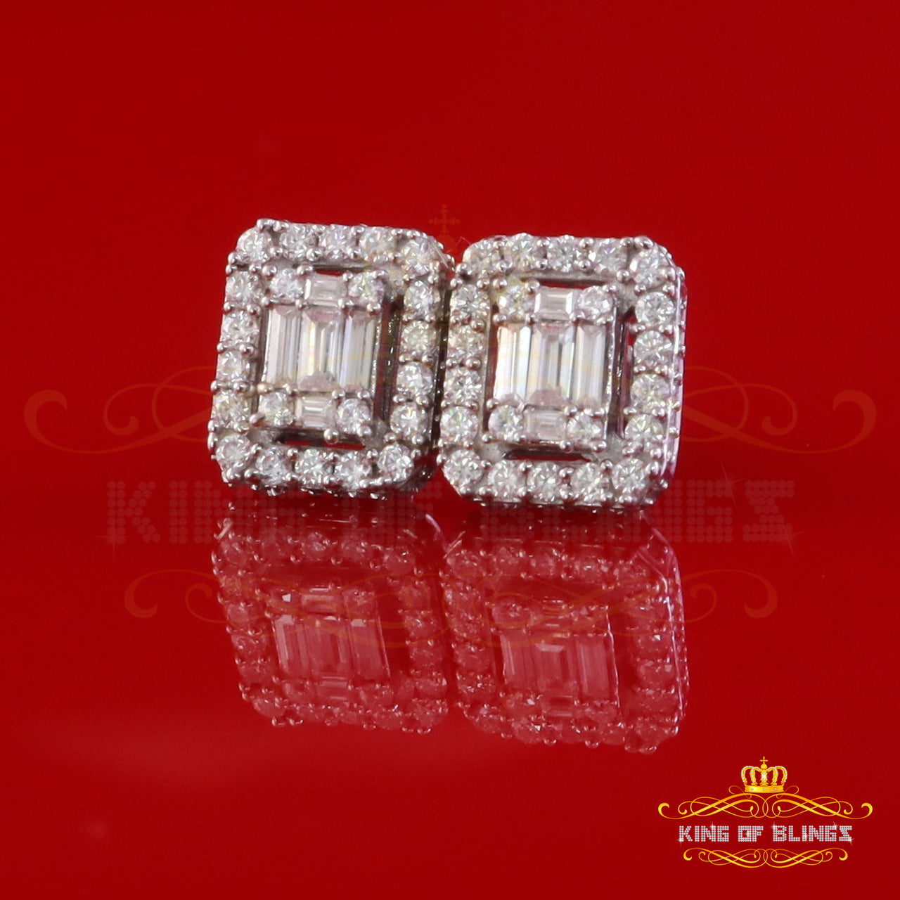 King of Bling's 925 White Silver 1.25ct VVS 'D' Moissanite Square Stud Earring Men's/Womens King of Blings