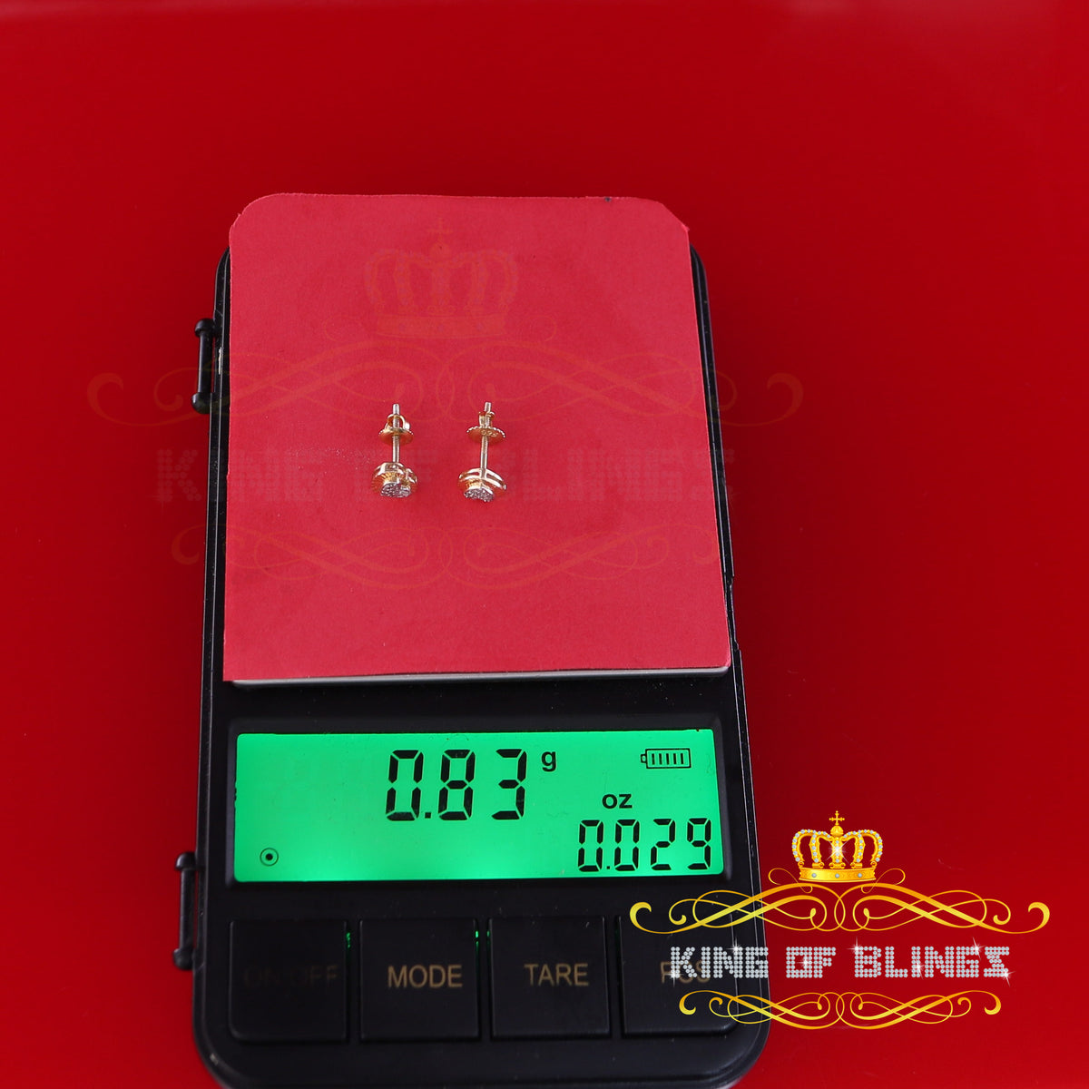 King of Blings-Aretes Para Hombre Heart 925 Yellow Silver 0.05ct Diamond Women & Men Earring KING OF BLINGS