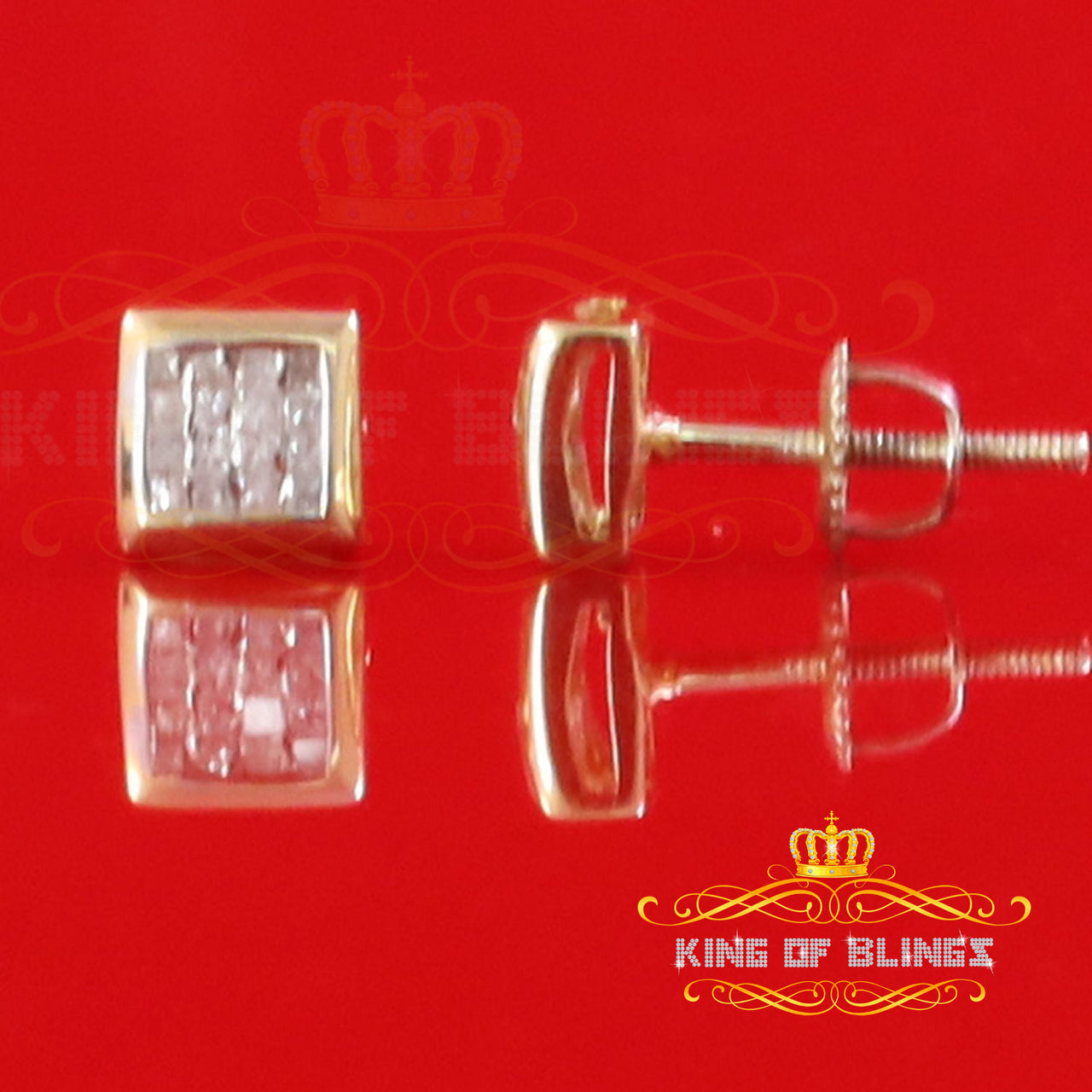 King of Blings-0.25ct Diamond 925 Yellow Sterling Silver Hip Hop Women's Stud Style Earrings