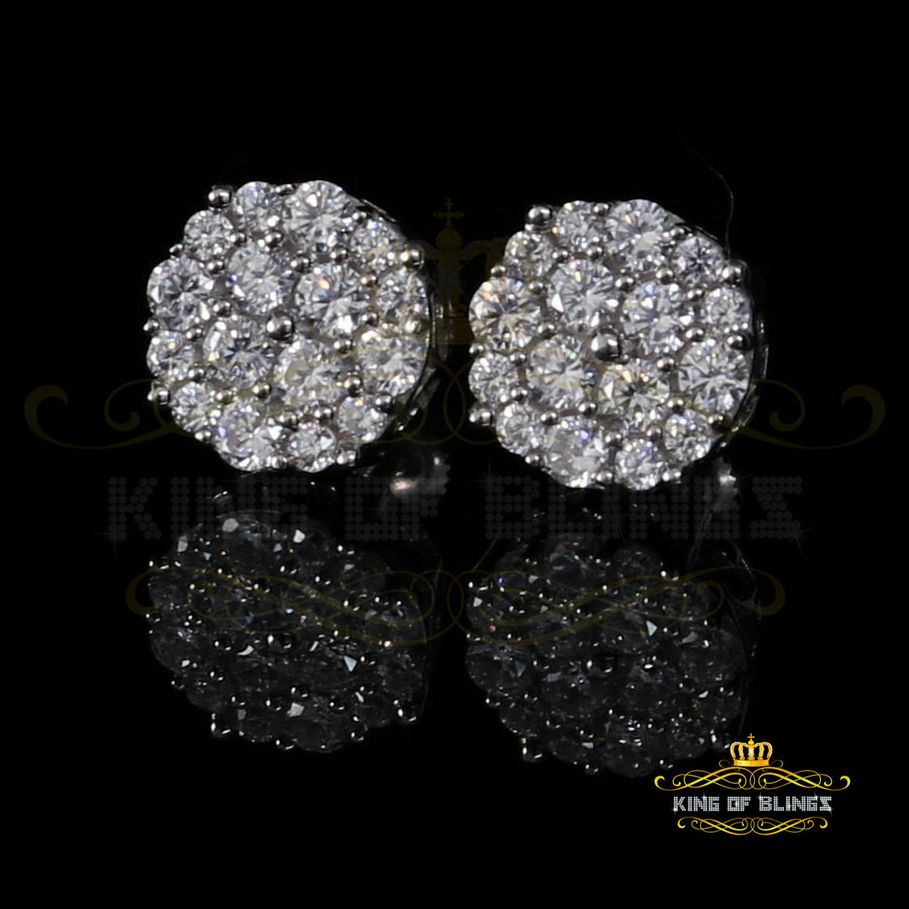 King of Blings- Aretes Para Hombre 925 White Silver 2.96ctCubic Zirconia Round Women's Earrings KING OF BLINGS
