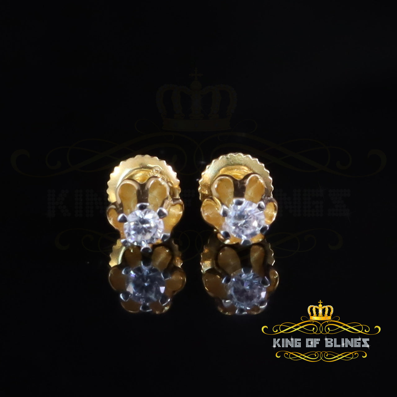 King of Bling's 925 Silver Cubic Zirconia Yellow Round Shape Buttercup Stud Earings Women 0.10ct