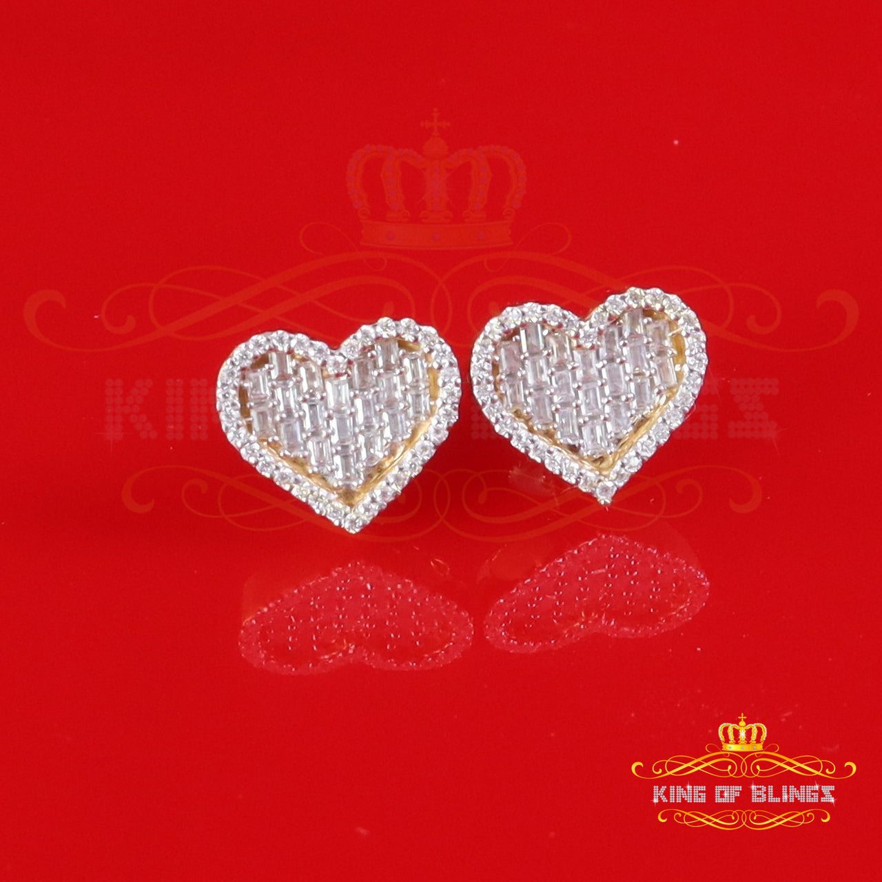 King  of Bling's 925 Yellow Silver 1.00ct VVS 'D' Moissanite Heart Stud Earring Men's/Womens King of Blings