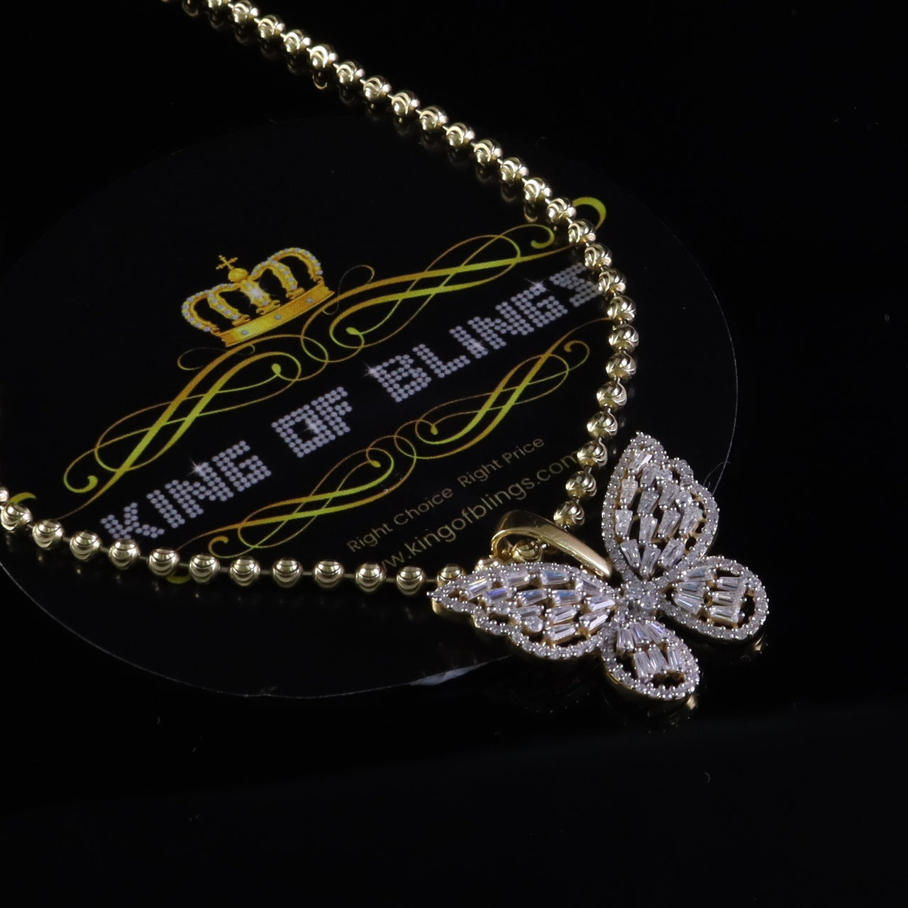 King Of Bling's Men's/Womens 925 Silver Yellow 1.75ct VVS 'D' Moissanite Butterfly Pendant KING OF BLINGS