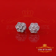 0.05ct Diamond 925 Sterling Silver White Flower Earrings For Men's & Women's KING OF BLINGS