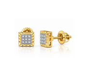 King Of Bling's 0.05ct Diamond For Yellow 925 Sterling Silver Men's & Women's Square Earrings KING OF BLINGS