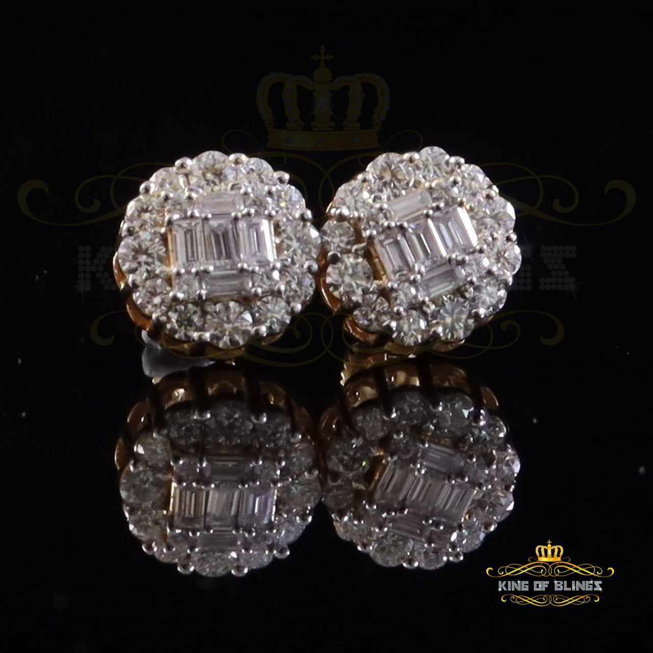 King  of Bling's Men's/Womens 925 Silver Yellow 1.50ct VVS 'D' Moissanite Round Stud Earrings