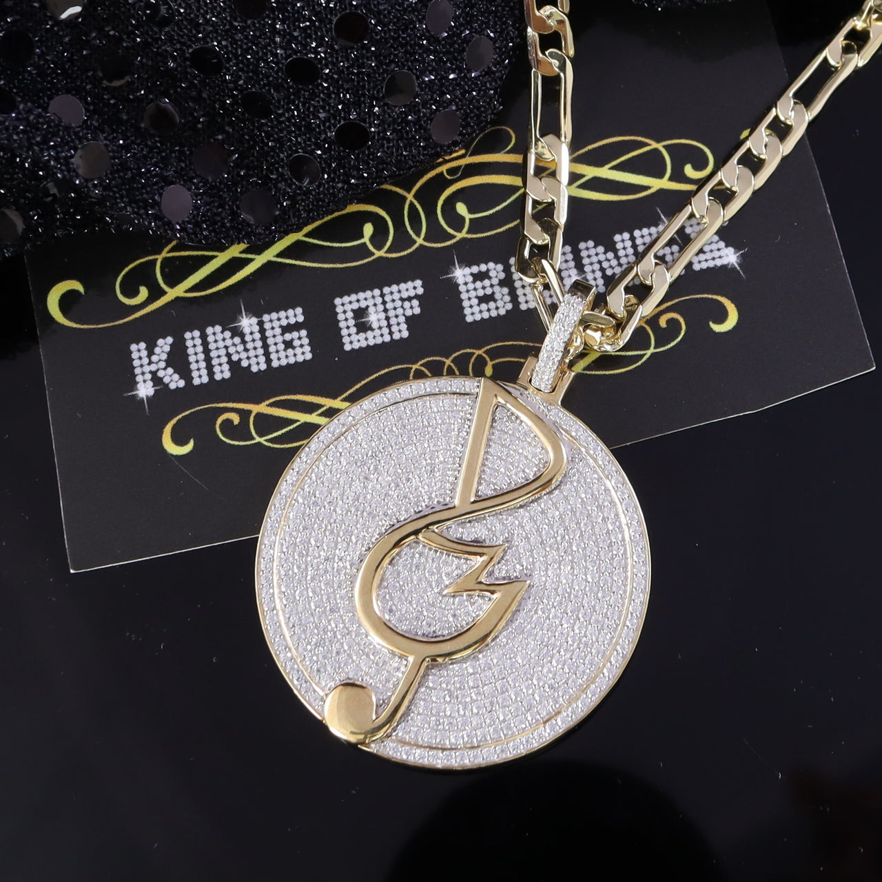 Create Your Own Custom Design in 925 Sterling Silver 1.66inch Circle Music Sign Pendant with Cubic Zirconia KING OF BLINGS