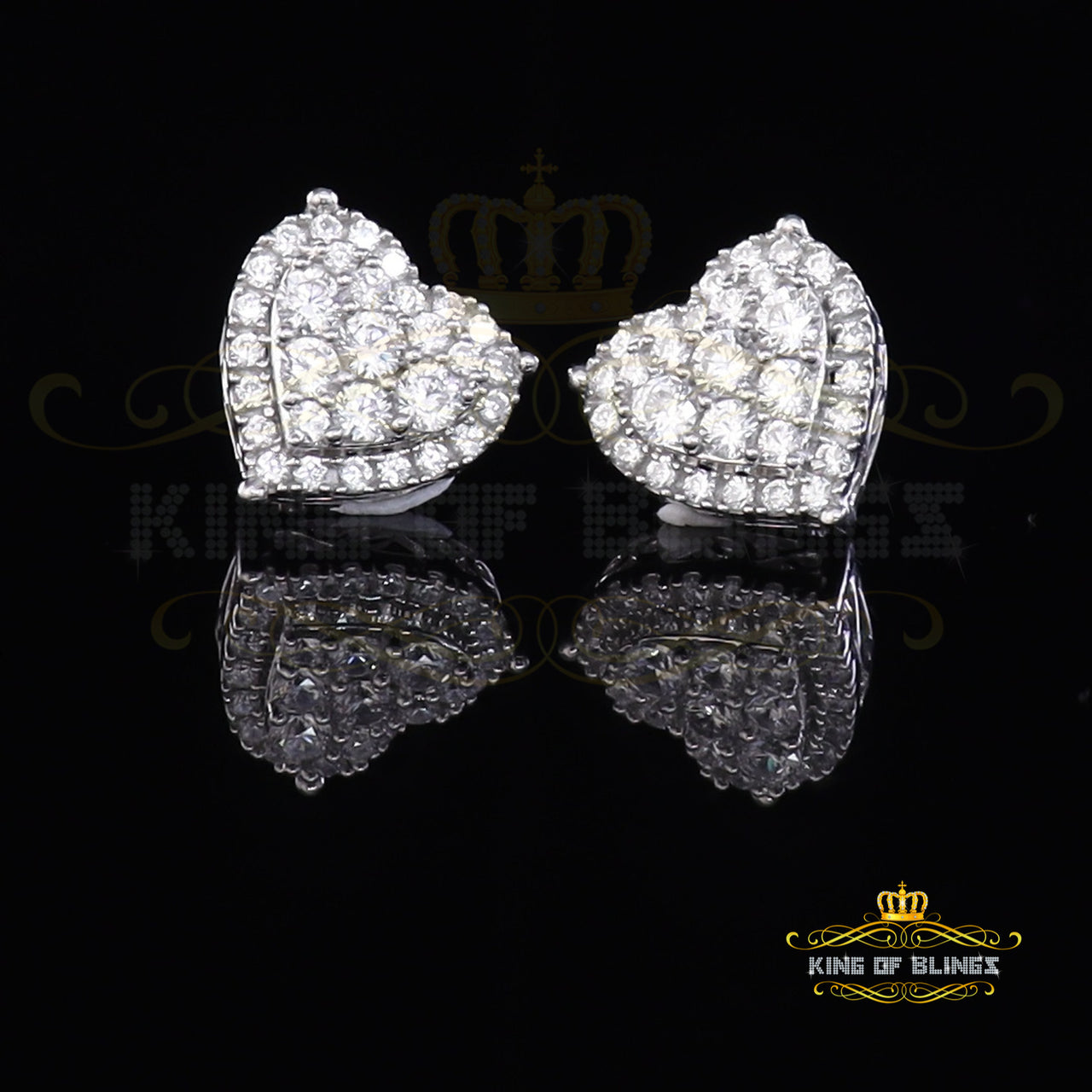 King of Blings- Aretes Para Hombre 925 White Silver 2.68ct Cubic Zirconia Heart Women's Earring KING OF BLINGS