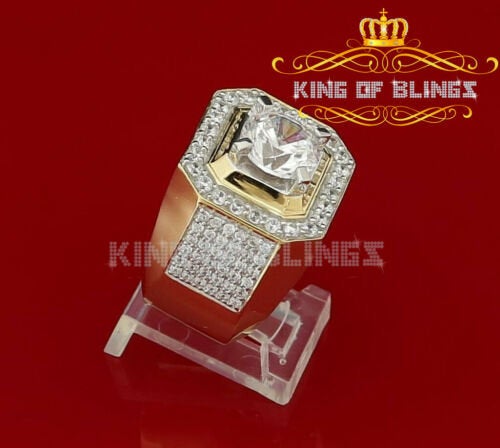 King Of Bling's Yellow Silver 7.10ct Cubic Zirconia Square Men's Adjustable Ring From SZ 9 to 11 KING OF BLINGS