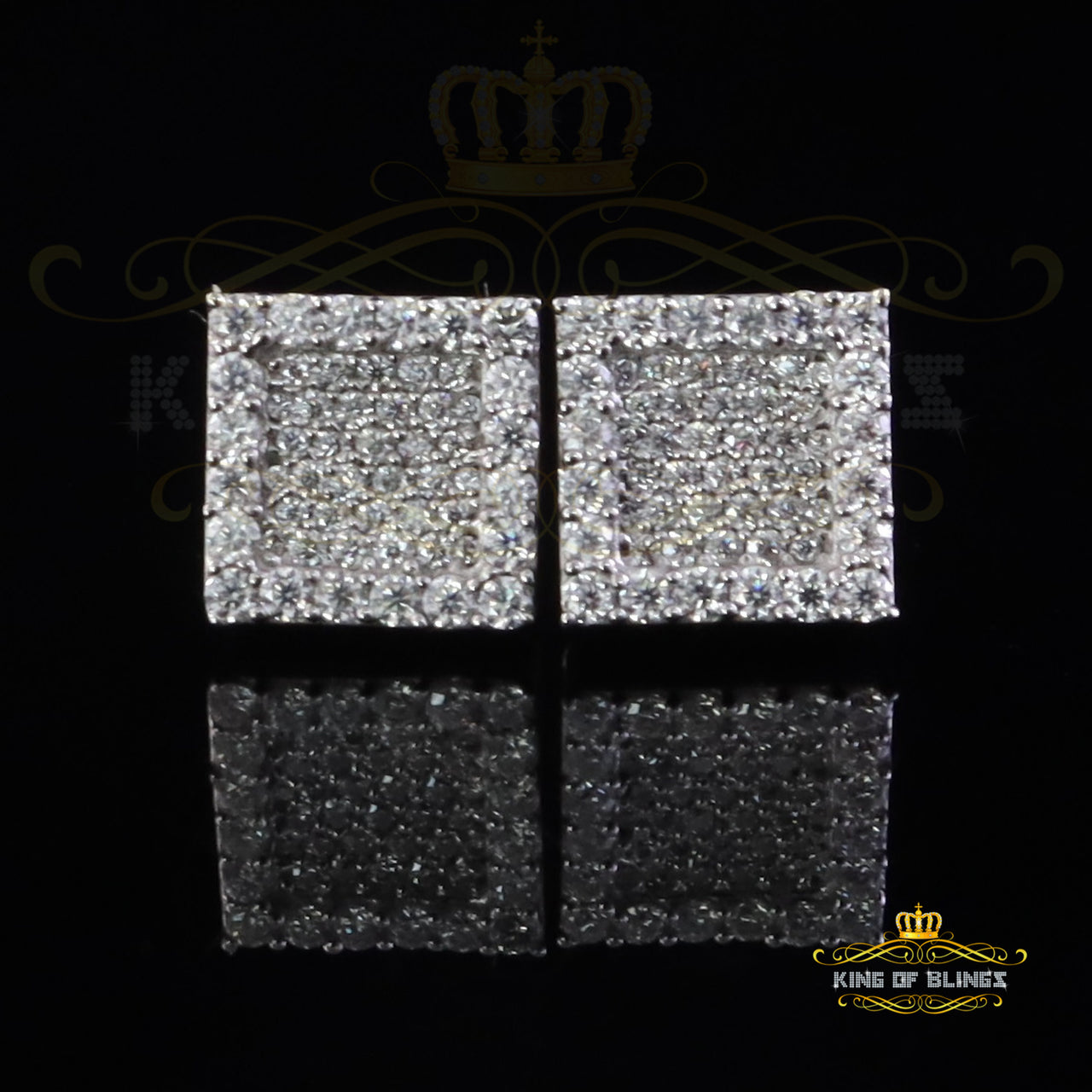 925 White Silver 0.80ct VVS D Moissanite Square Stud Earring Men's/Womens King of Blings